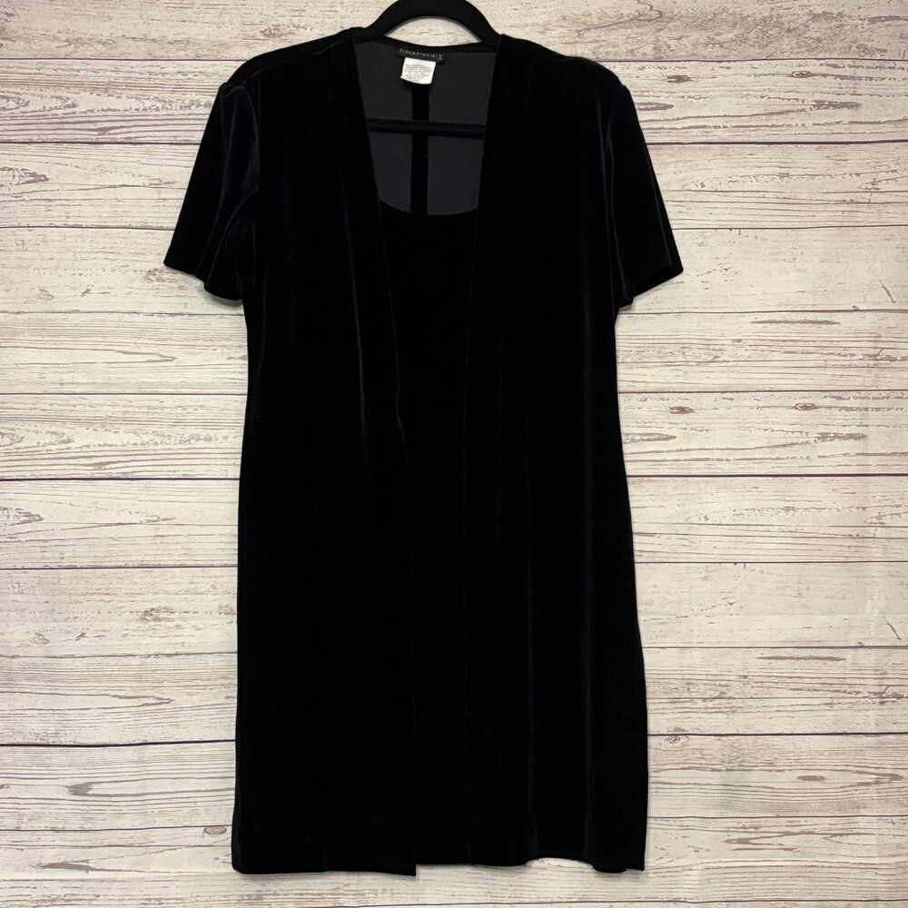 Rhapsody Black Velvet Faux Wrap‎ Dress Removal Shoulder Pads Med